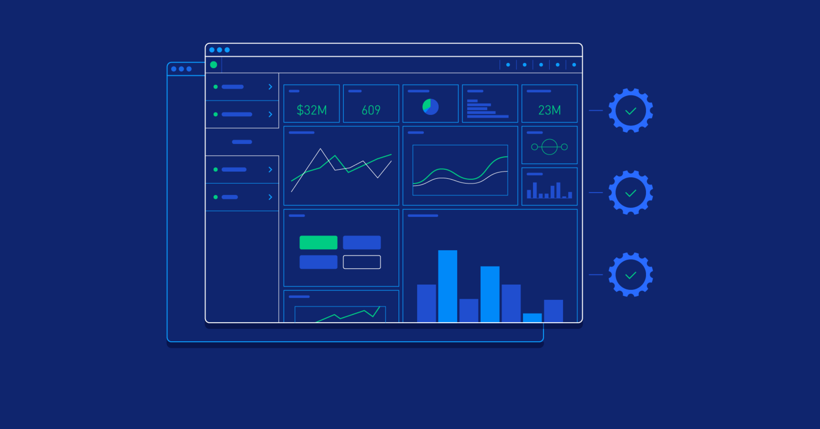 Analytics and Reporting visual with dashboard charts and reporting icons
