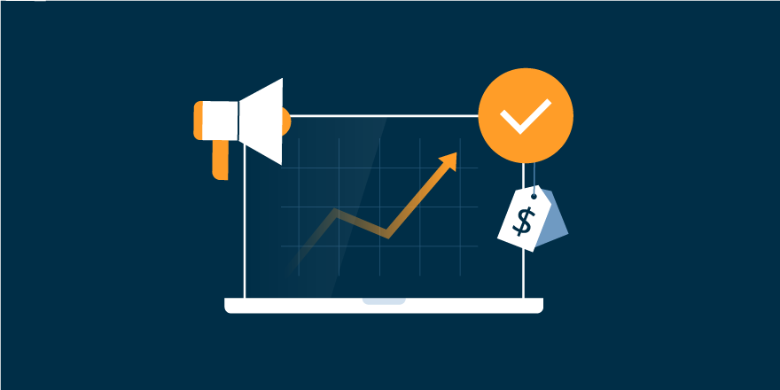 Performance Marketing visual with growth chart and megaphone