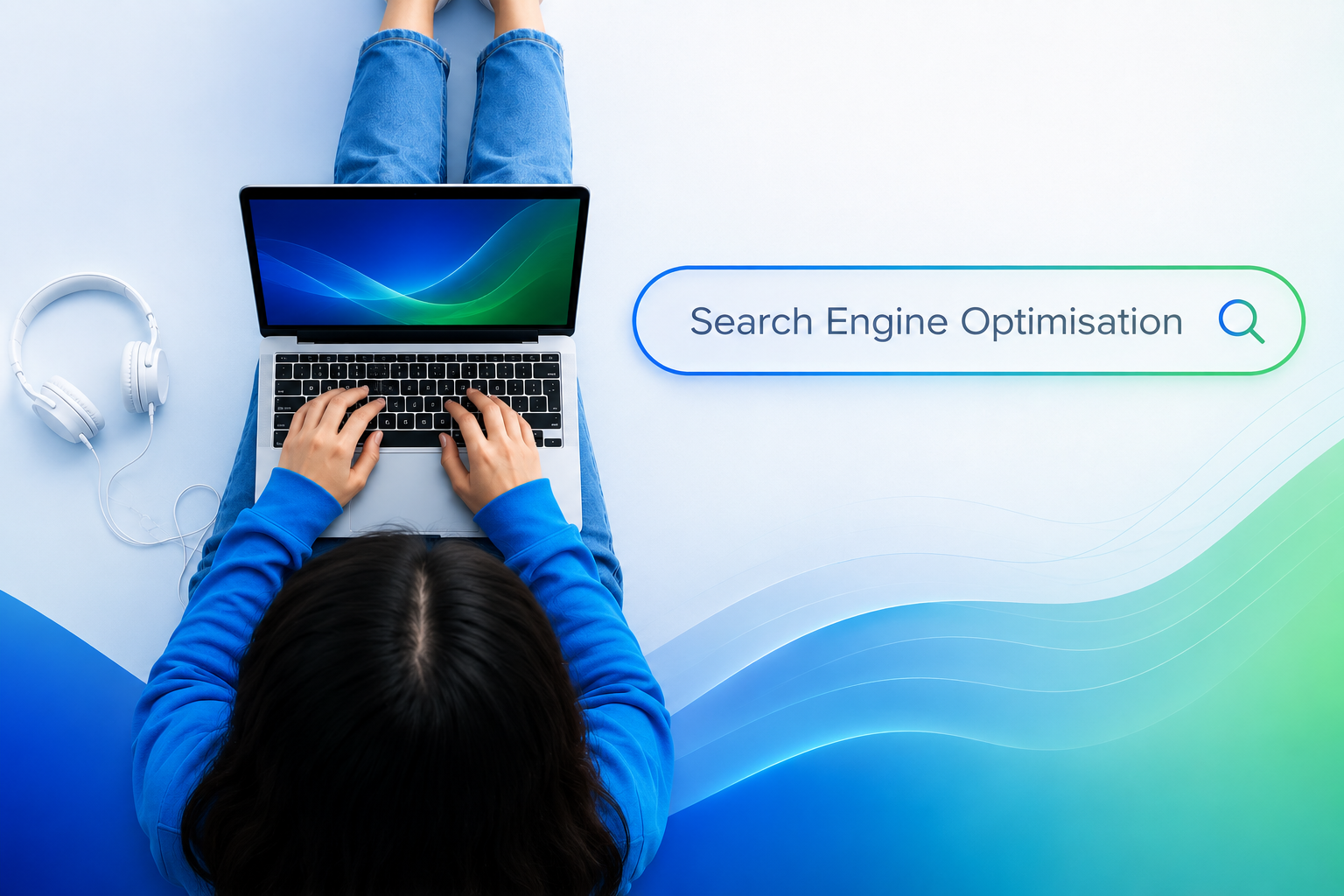 Search Engine Optimisation visual with laptop and search bar